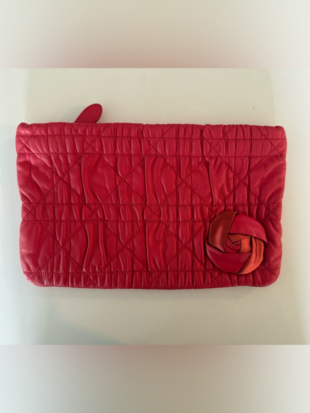 Vintage Christian Dior Red Quilted Leather Clutch with Rosette Detail (LIKE NEW)